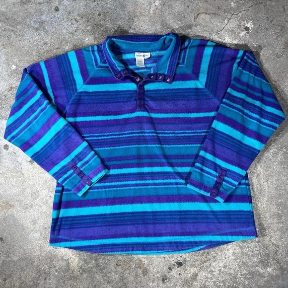 Coldwater Creek blue and purple striped fleece pullover - Picture 1 of 6